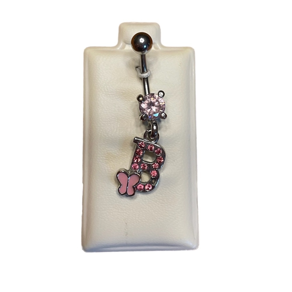 NEW Juniors Rhinestone Letter B Belly Button Ring | Butterfly | Pink